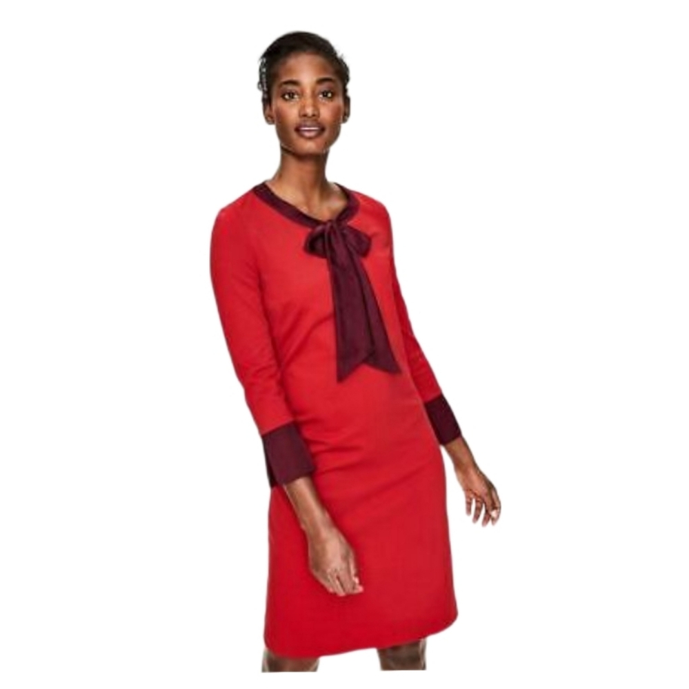 Boden Women's Josie Ponte Shift Red Cranberry Bow Dress UK 18 US 14